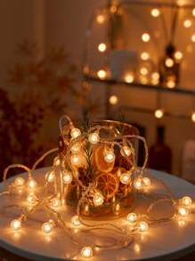 1 件 10/20/40/100 灯 1.5/3/6/10 米圣诞装饰仙女灯 LED 户外露营氛围灯小灯泡天篷帐篷摊位灯串七彩闪灯星空灯泡泡球形电池盒灯串