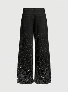 ROMWE MEN Street Life Quần Jeans Rộng Baggy Kim Cương Lấp Lánh Cho Nam - màu đen - Xem 9