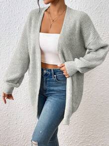 EMERY ROSE Áo len cardigan dài tay màu trơn đơn giản cho nữ - Màu Xám nhạt - Xem 5