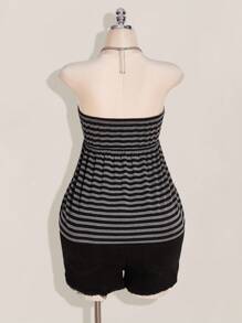 SHEIN ICON 大码 Y2K 节条纹短款抹胸上衣 - 黑與白 - 查看 2