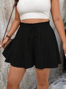 EMERY ROSE Plus Size Women's Textured Fabric Shorts, Casual Loose Solid Color Shorts