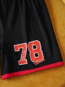 GARFIELD | SHEIN 青少年男孩卡通数字图案拼色休闲运动宽松背心和短裤套装 - 黑色 - 查看 5