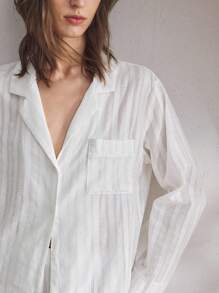 Ocili Leisure 1 Set Women's Natural Comfort Non-Stretch Crinkled Linen Long Sleeve Top And Full Length Pants Sleepwear Pajamas Set, Fall Winter Clothes Cozy And Elegant Details - Beige - View 7