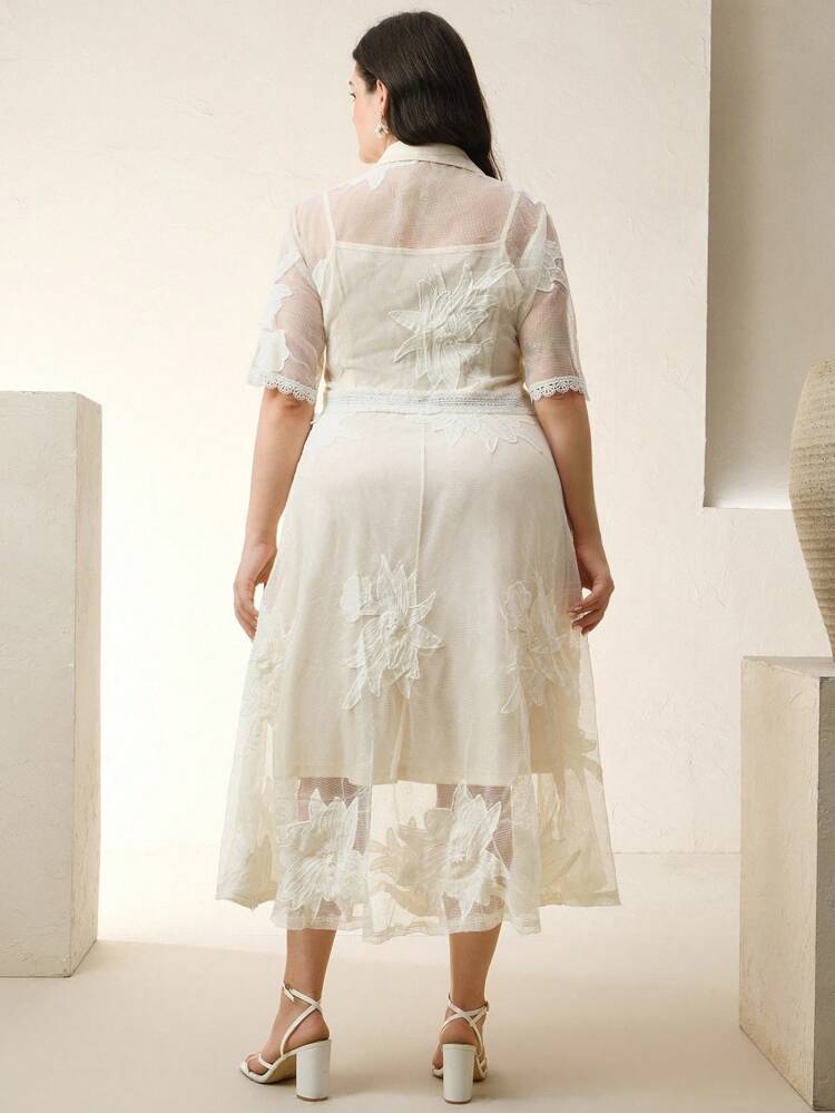 Embroidered Lace Patchwork Short Sleeve Mini Dress