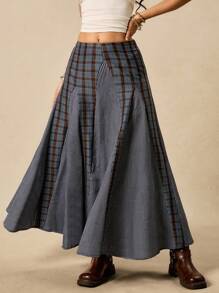 SHEIN EZwear Falda de talla grande con parches a cuadros - Multicolor - Ver 5
