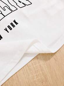 SHEIN 3pcs/Set Teen Girls Camisole Letter Print Tank Top, Mesh T-Shirt And Shorts Set - Black - View 5