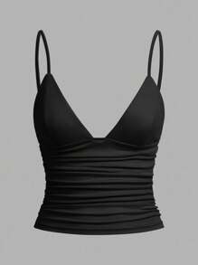SHEIN EZwear 3 件套女士休闲褶皱修身吊带背心，带胸罩杯，适合夏季 - 彩色 - 查看 8