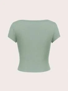 SHEIN EZwear 休闲薄荷绿色圆领盖袖紧身女式 T 恤，适合夏季 - 薄荷綠 - 查看 2