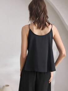 Ocili Satin Camisole Layered Tie Strap Women Sleepwear Top - Black - View 3