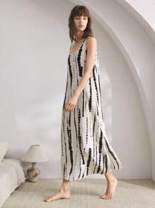 Ocili Comfortable Simple Striped Print Women's Nightgown