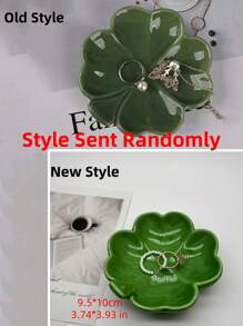 Ceramic Jewelry Tray With Floral Design, Tabletop Multipurpose Organizer For Cosmetics And Accessories, Nordic Style Clover Leaf And Leaf Shaped Storage Box For Engagement, Wedding, Birthday Gifts - 1pc, Jewelry Trays Gifts For Women - Green - View 3