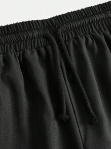 Girlism 青少年女孩黑色梭织纯色街头美式休闲抽绳工装裤，宽松舒适直筒阔腿裤，适合春夏秋季、返校季