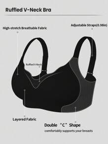 Snug Zone Reggiseno senza cuciture, con coppa morbida e senza ferretto, in taglie comode, con scollo a V, supporto confortevole - nero - Visualizzare 6