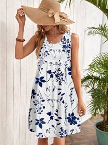 EMERY ROSE 女士休闲简约圆领无袖宽松迷你连衣裙，适合夏季