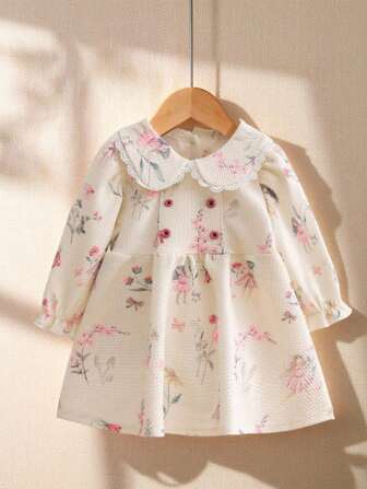 Souflis Souflis Robe décontractée à motif de fille de ballet mignonne pour bébé fille nouveau-né, automne/hiver