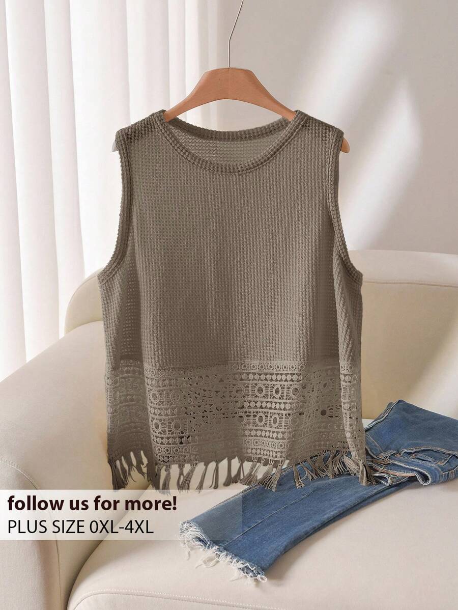 CosyJoli 大码女式休闲纯色蕾丝拼接吊带背心，夏季外出上衣