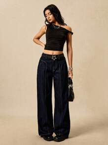 Easelle 女士宽松时尚牛仔裤，适合夏季 - 藍色 - 查看 7