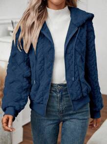 EMERY ROSE Women's Casual Solid Color Textured Fuzzy Zip Up Hooded Jacket Fall Winter Cloth For Women