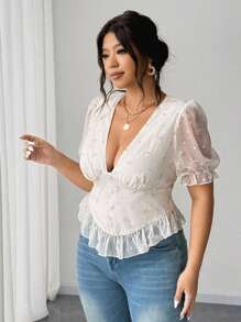 Elenzga Áo thun kỳ nghỉ gợi cảm cỡ lớn - Màu be - Xem 5