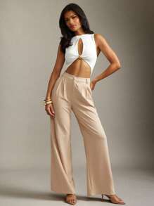 Hauture Women Sexy Elegant Long Sleeve Black Bodysuit With Cutout Front And Gold Ornament - White - View 4