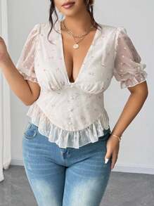 Elenzga Áo thun kỳ nghỉ gợi cảm cỡ lớn - Màu be - Xem 1