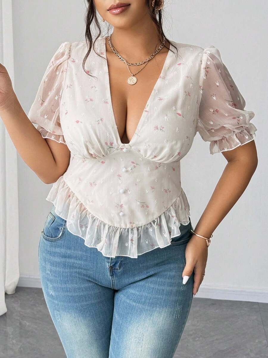 Elenzga Áo thun kỳ nghỉ gợi cảm cỡ lớn - Màu be - Xem 1