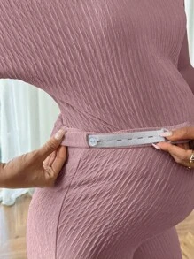 SHEIN 2pcs Maternity Asymmetrical Neck T-Shirt And Long Pants Set - Pink - View 6