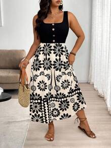 DreamSkyne Đầm không tay họa tiết hoa Colorblock ngày lễ cỡ lớn - Nhiều màu - Xem 9