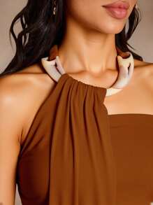 Hauture Camisola de mujer minimalista, de unicolor, sexy, con escote halter y amarre en la espalda