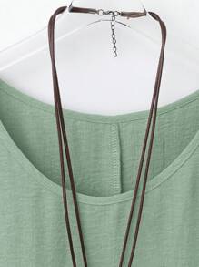 Linhara Plus Size Women's Casual Holiday Round Neck Drop Shoulder Loose Blouse, Summer - Mint Green - View 5