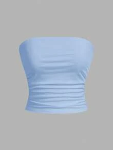SHEIN EZwear 3件套女士休闲褶皱露脐吊带背心套装 - 彩色 - 查看 4
