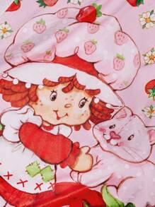 Strawberry Shortcake X SHEIN Cartoon Character & Strawberry Printed Plus Fleece Thick Blanket, DayGift Ideas
