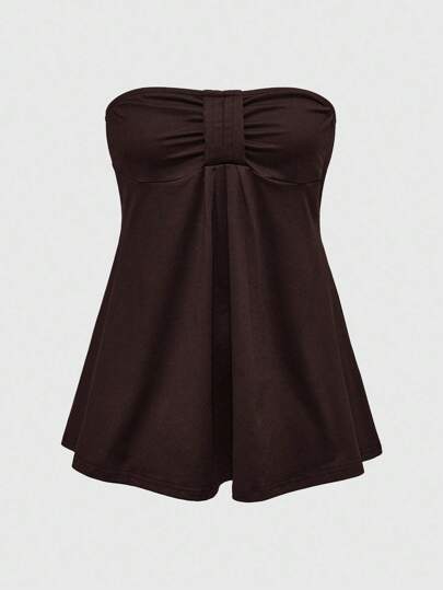 ROMWE Goth Women's Y2K Stylish Fitted Solid Color Bandeau Top, Summer