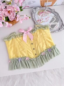 PetitDoll Corset corset eo thon gọn có dây rút xếp nếp thắt nơ chéo cho nữ, thanh lịch lãng mạn - Nhiều màu - Xem 6