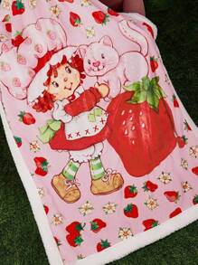 Strawberry Shortcake X SHEIN Cartoon Character & Strawberry Printed Plus Fleece Thick Blanket, DayGift Ideas