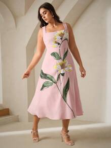 Anewsta Plus Size Women Luxury Vacation Style Spaghetti Strap Sexy Backless Pearl Flower Pattern Gown, Party Dress