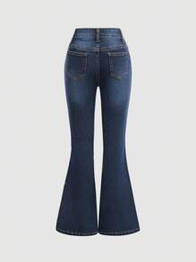SHEIN Girlism Jeans acampanados de ajuste ceñido de mezclilla desgastada con bolsillo en ángulo para ropa y conjunto de ropa de verano para niñas preadolescentes de estilo retro 2000