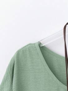 Linhara Plus Size Women's Casual Holiday Round Neck Drop Shoulder Loose Blouse, Summer - Mint Green - View 3