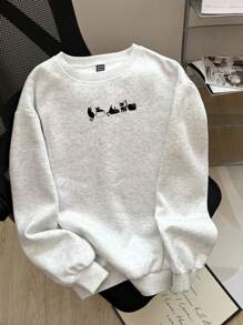 INAWLY Sudadera con cuello redondo para mujer con bordado de gato gracioso y gato loco, para otoño