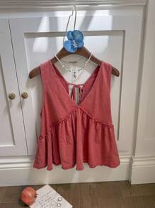 Comfortcana 女式度假休闲针织无袖雪花装饰T恤 - 紅木色 - 查看 6