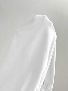 SHEIN PETITE Blanco Verano Top sin mangas de mujer con cuello de pie elegante y plisado - Blanco - Ver 4