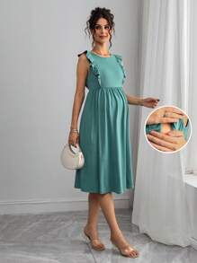 Momance Vestido informal de enfermería con cremallera y volantes de unicolor para mujeres embarazadas