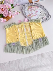 PetitDoll Corset corset eo thon gọn có dây rút xếp nếp thắt nơ chéo cho nữ, thanh lịch lãng mạn - Nhiều màu - Xem 7