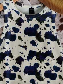 SHEIN EZwear 休闲简约奶牛图案圆领修身女式背心，适合夏季 - 彩色 - 查看 5
