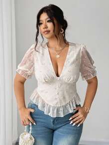 Elenzga Áo thun kỳ nghỉ gợi cảm cỡ lớn - Màu be - Xem 4