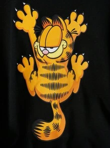 GARFIELD | SHEIN 男童卡通图案黑色休闲口袋卫衣，适合春秋冬季穿着 - 黑色 - 查看 4