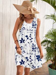 EMERY ROSE 女士休闲简约圆领无袖宽松迷你连衣裙，适合夏季