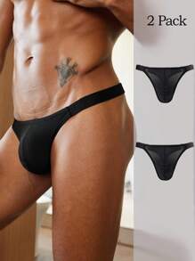 SHEIN 2 Pcs Men Solid Color Ribbed Pattern Thong Underwear Set