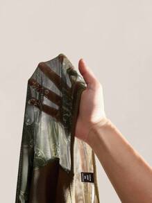 SHEIN ICON Women's Bohemian Holiday Paisley Print T-Shirt, Asymmetric Hem, Bell Sleeves, Vintage Y2k, Fall Boho Tops For Women Olive Green Top Paisley Top Bohemian Top Bell Sleeve Top,Back To School Bohemian Tops