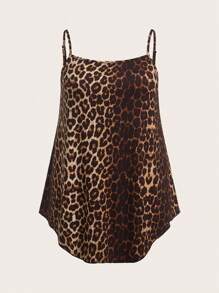 SHEIN EZwear 2 chiếc áo hai dây họa tiết da báo và trơn cỡ lớn, thích hợp cho du lịch và nghỉ dưỡng mùa hè - Nhiều màu - Xem 6